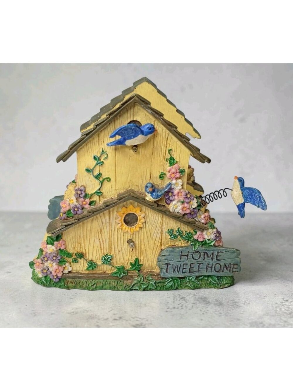 Vintage Resin Birdhouse Napkin Holder Cottagecore Flowers Articulated